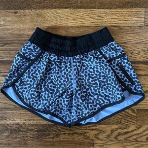 EUC Lululemon Light Blue Print Athletic Shorts with Black Trim